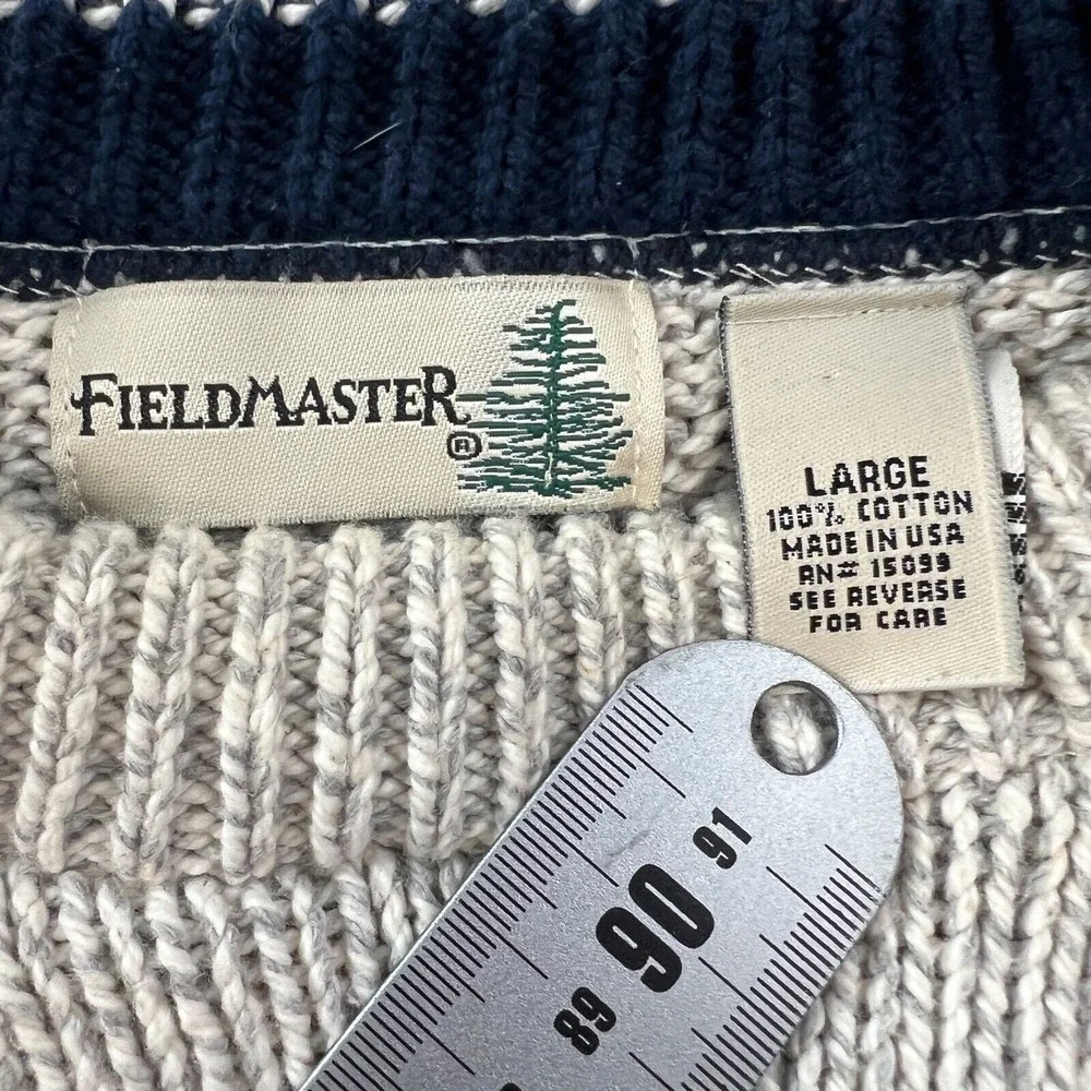 Vintage USA Made‎ Fieldmaster Sweater Blue Gray Winter Snowflkes Cotton Ski L